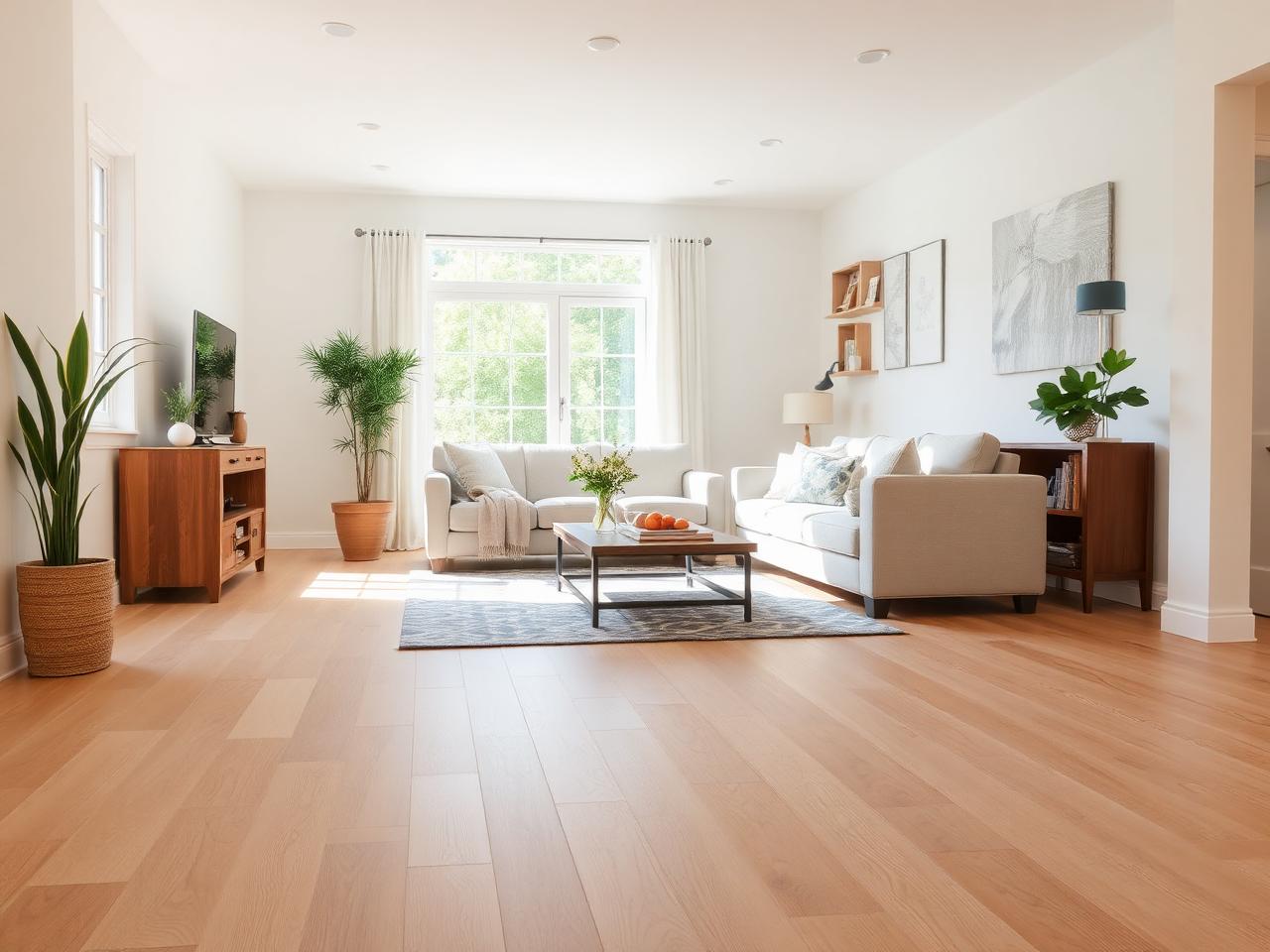 Oak-look luxury vinyl plank flooring in a living room