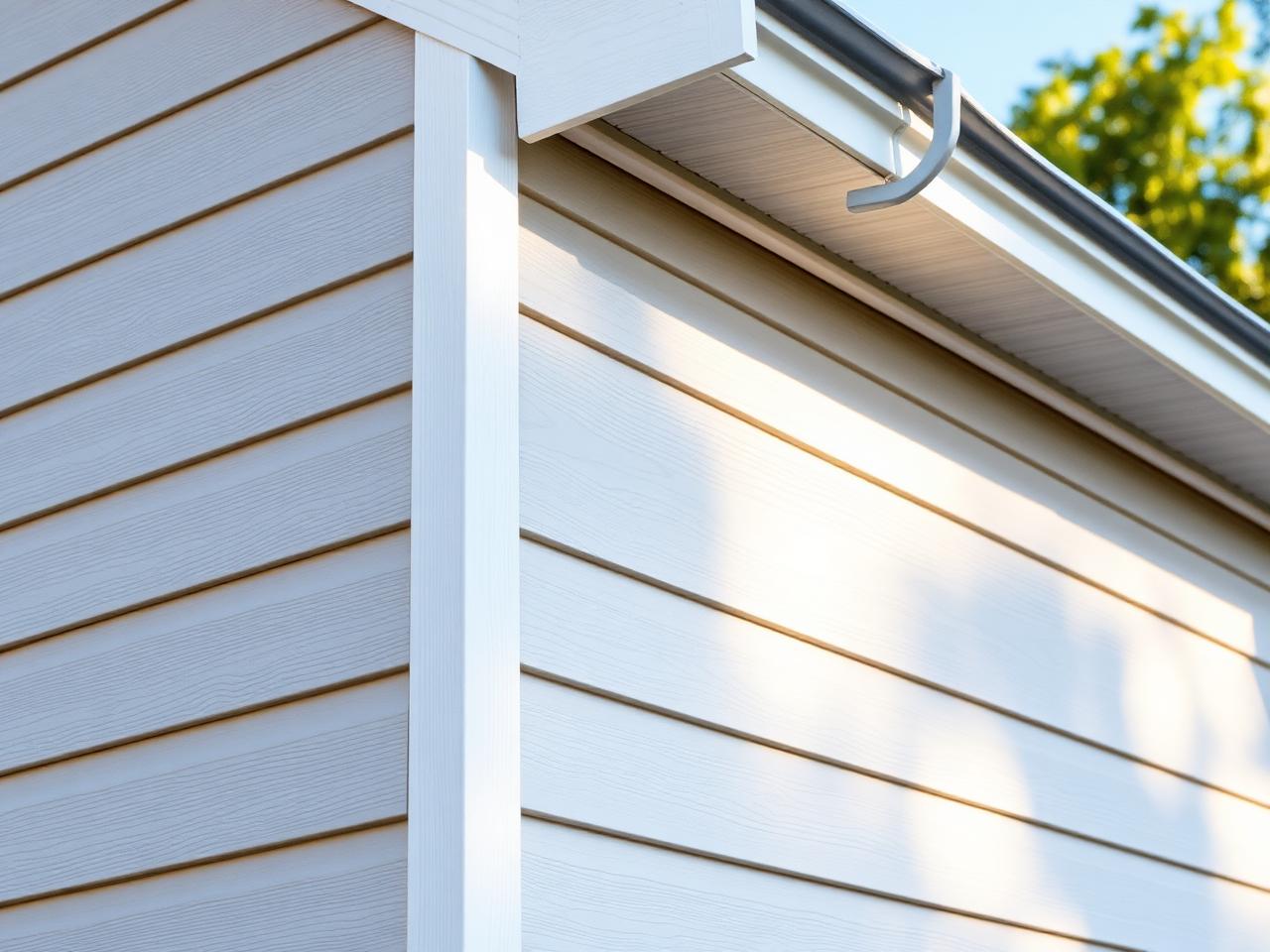 Home exterior with fresh light-gray vinyl siding
